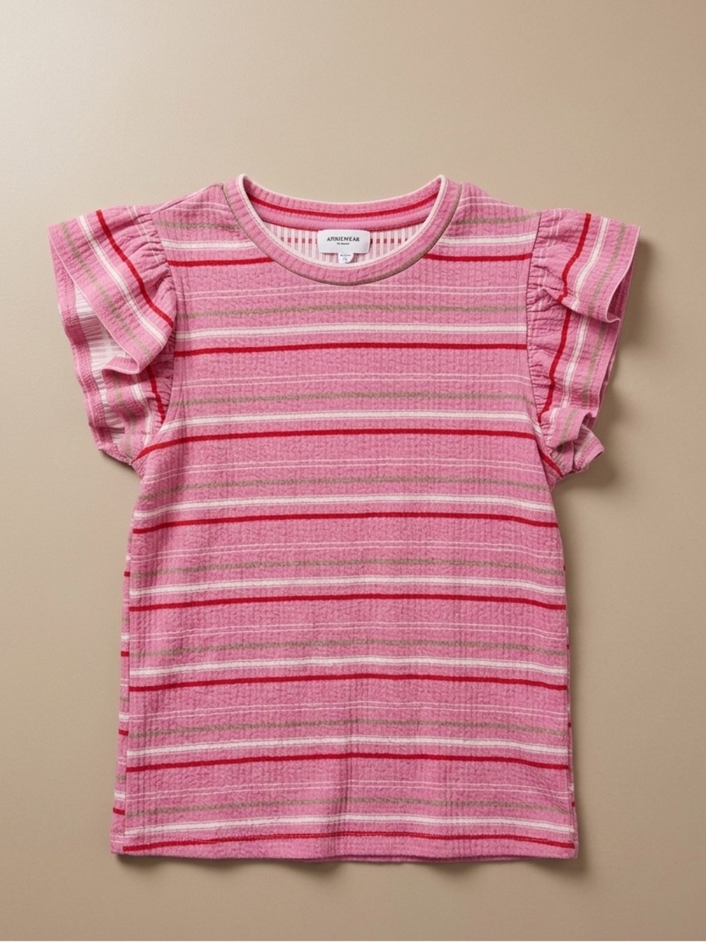 Anniewear Pink Striped Ruffle Sleeve Top Size Small Cottagecore Coquette